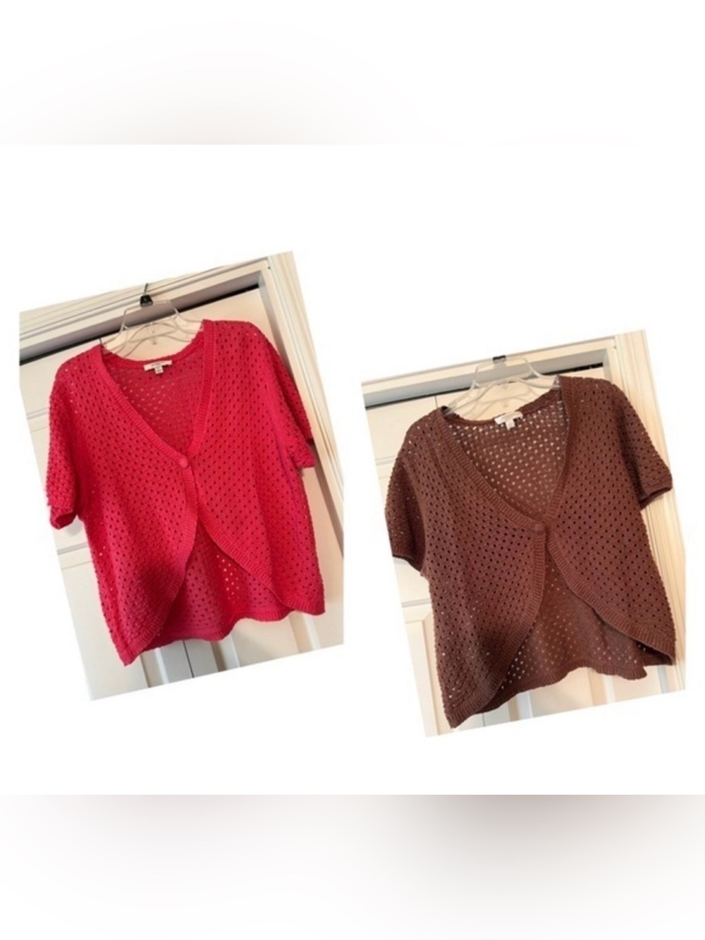 BUNDLE Two Pink Brown Liz Claiborne Crochet Knit Shrugs EUC L #2115